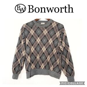 Bonworth Vintage Y2K women diamond plaid pullover sweater size S/M